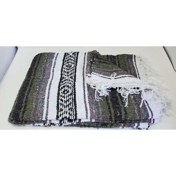 Dark green mexican blanket warm and thick falsa blanket beach blanket - Picture 3 of 3